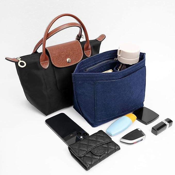 LOUKAYCCI Felt Purse Organizer Insert for Longchamp Le Pliage S Handbag Insert (Dark Blue, Small)
