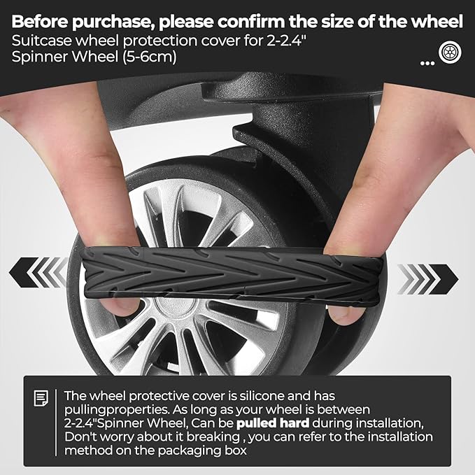 8 Pcs Upgrade Luggage Wheel Covers, Carry On Luggage Suitcases,Wear-Resistant, Anti-Noise, Silicone Wheel Protective Covers for 2-2.4" Spinner Wheel (Black)