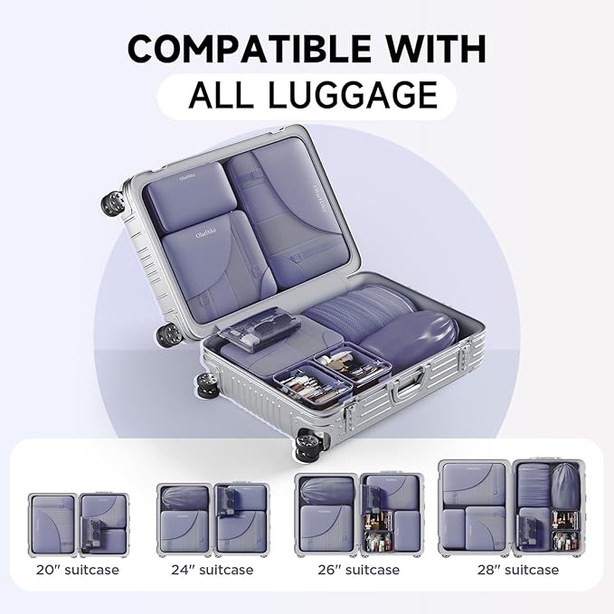 11 Set Packing Cubes for Travel,Gifts for Women Mom Kids, TSA Approved Bags for Makeup, Cosmetic, Toiletry, Suitcase Organizers for Checked Luggage, Cruise Essentials,Airplane Accessories, Purple-Gray