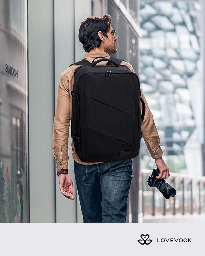 LOVEVOOK Carry on Travel Backpack, Large 40L for Men & Women Flight Approved with USB Charging Port&3 Packing Cubes, Large Suitcase Water Resistant Luggage Daypack Busi, Beige-Black