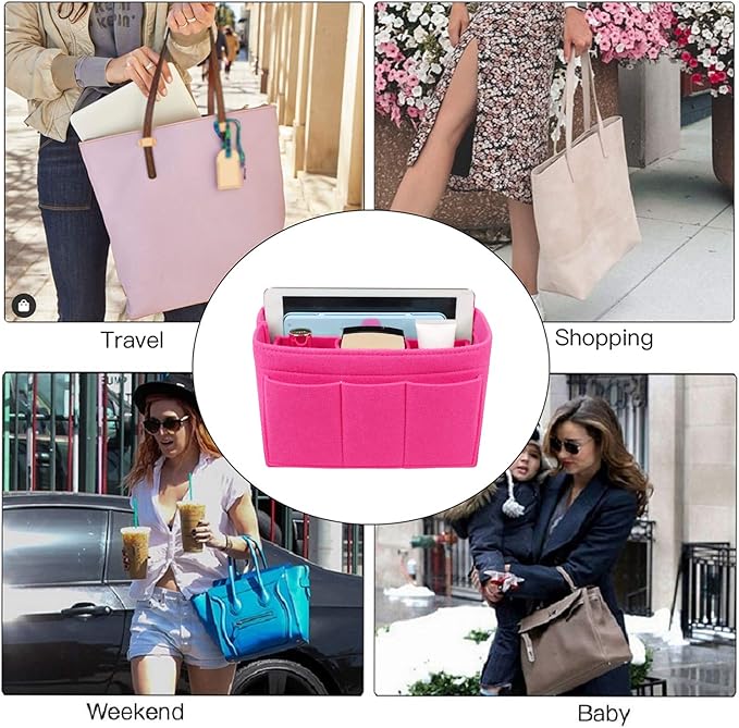 ZTUJO Purse Organizer Insert, Felt Bag Organizer For Handbag Purse Organizer,13 Colors, 6 Size (Slender Large, Rose)