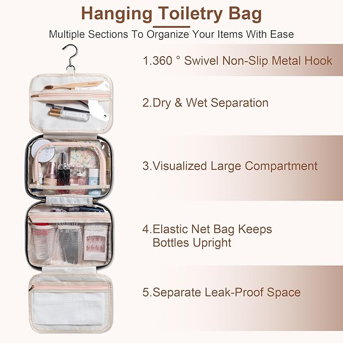 MODENGKONGJIAN Travel Toiletry Bag - Hanging Toiletry Bag for Women, Waterproof Makeup Cosmetic Bag Travel Organizer for Accessories, Shampoo, Full-size Container, Toiletries (Dark Blue)