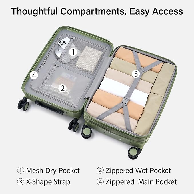 Hanke Expandable Luggage Sets 3 Piece with Spinner Wheels, 20/24/28" Hardside Carry On Luggage Large Suitcase, All-PC Hard Shell Luggage, TSA Lock, Lightweight Durable (Bamboo Green)