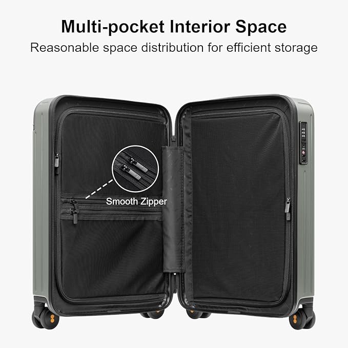 LEVEL8 Carry on Luggage Airline Approved, Hardshell Suitcases with Spinner Wheels, Lightweight PC Luggage, 20 inch, Green