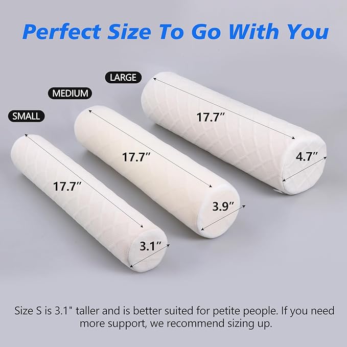 Cozyhealth Cervical Roll Pillow, Medium Soft Memory Foam Neck Round Pillow Cylinder Bolster Pillow for Sleeping, Round Neck Support for Bed, Legs, Back and Yoga (White, Medium - 3.9" H)