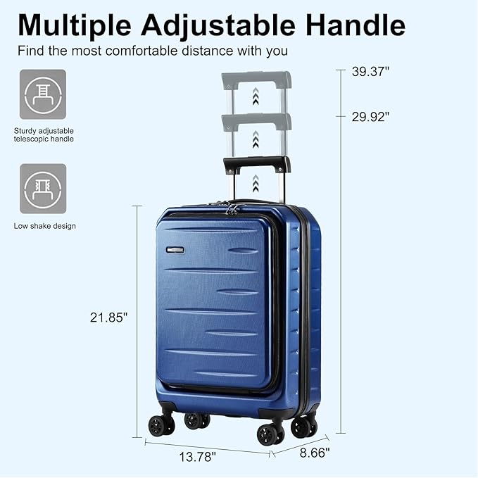 Carry On Luggage 22×14×9 Airline Approved, 20 Inch Lightweight ABS+PC Hard Shell Suitcases with Front Pocket, Spinner Wheels, TSA Lock (Navy Blue, 1PC)