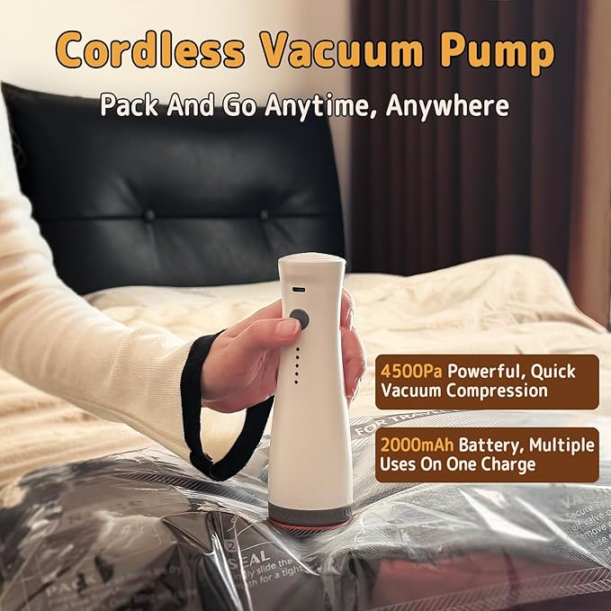 Vacuum Bags for Travel with Wireless Rechargeable Pump, Compression Space Saver Bags for Clothing, Luggage & Suitcase, 15 Combo Travel Size