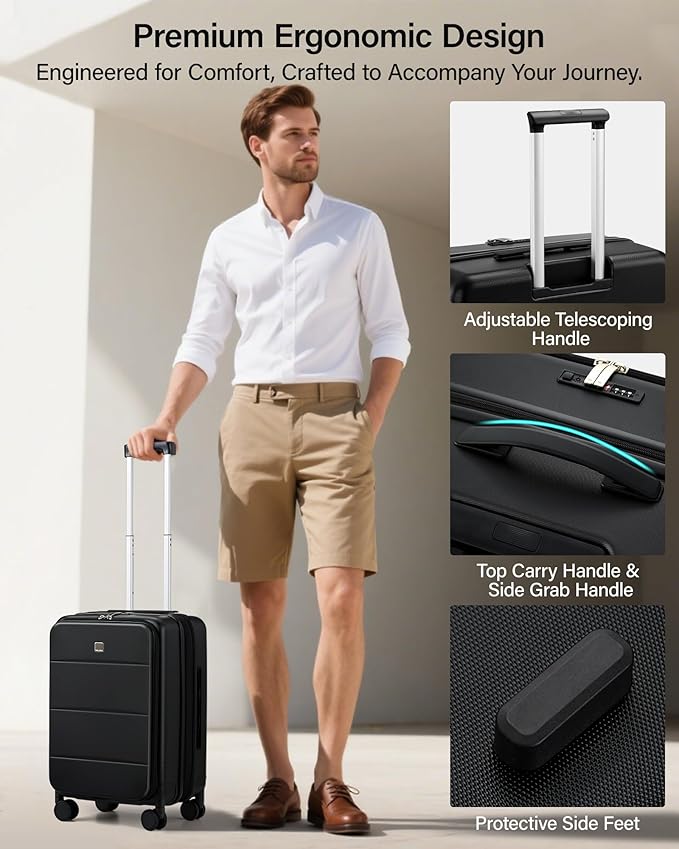 MILADA 20-Inch Expandable Carry On Luggage, Hard Shell Top-Opening Luggage with Wheels, TSA-Approved Small Travel Bag for Men and Women Carry-On Suitcase, Black