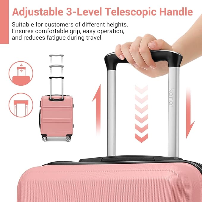 Kono 20'' Carry on Luggage with Spinner Wheel TSA Lock, Lightweight PC+ABS Hardside Luggage Small Carry on Suitcase Nude