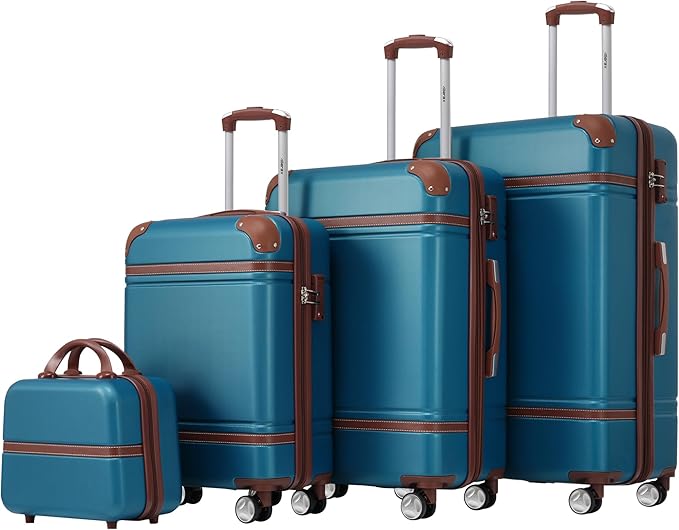 Merax Luggage Set 3 Piece Suitcase Set with 1 Cosmetic Case Expandable Spinner Wheels Vintage Luggage Sets(Blue,20"+24"+28")