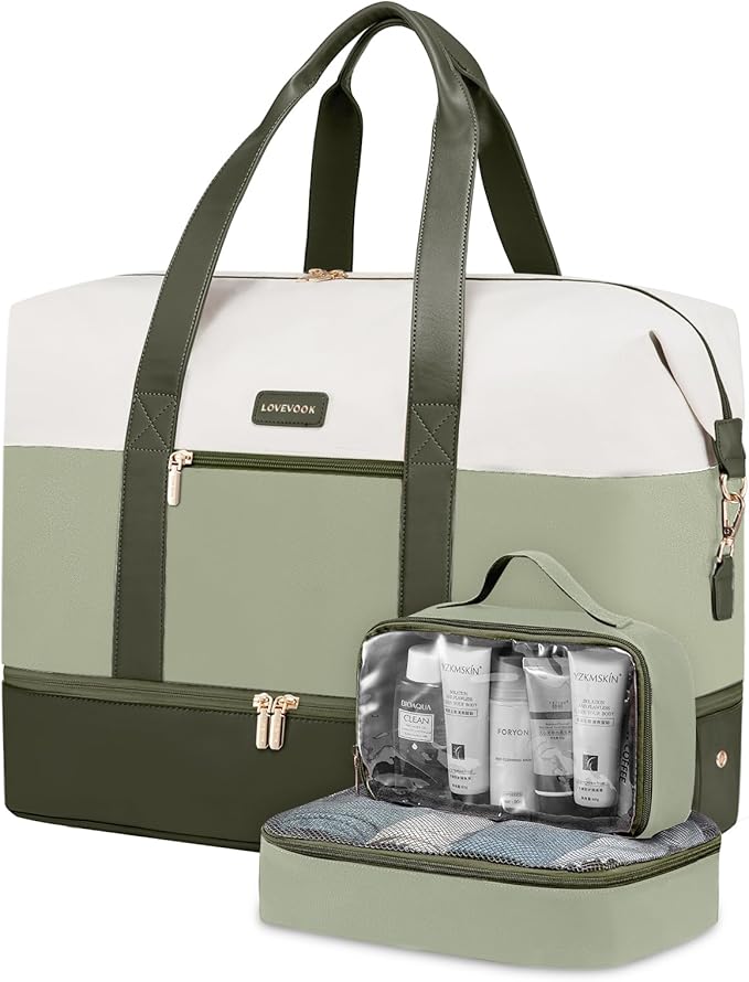 LOVEVOOK Weekender Bag, Large Travel Duffel Bag for Women with 2 Packing Cubes, Carry on Overnight Bag with Shoe Compartment, Mom Hospital Bags for Labor and Delivery