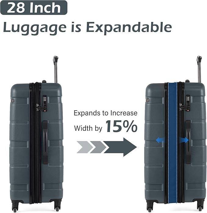 Coolife Luggage Set 3 Piece Hardside PC+ABS Suitcase with TSA Lock, Expandable Large Checked Luggage, Lightweight Rolling Carry On with Spinner Wheels(20/24/28 Inch, Teal)