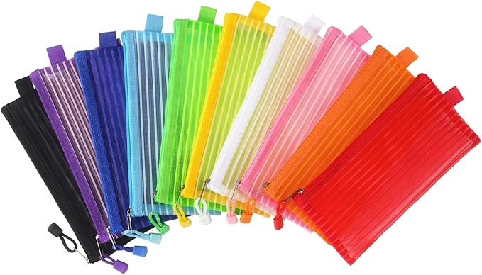 Tamaki 10 Pack Zipper Mesh Pouch Pencil Pouch Multicolor Pen Bag Multipurpose for Office Supplies Travel Storage Bags, 10 Colors