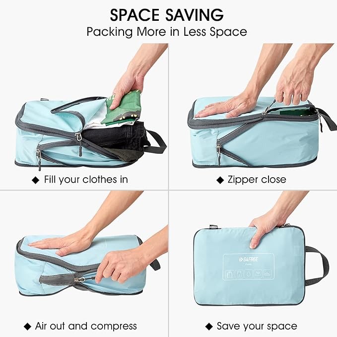 G4Free 6 Set Compression Packing Cubes, 3 sizes Travel Packing Organizers for Suitcases, Expandable Luggage Suitcase Storage Bags Set, Lightweight Packing Cubes Travel Essentials