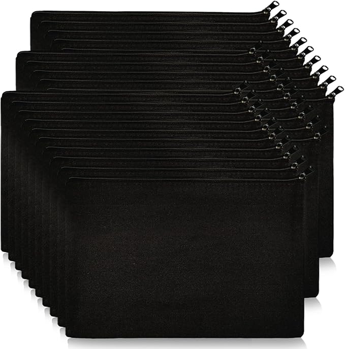 Koolmox 30 Makeup Bags in Bulk, 9x7 Large Plain Black Canvas Pouch with Zipper, Cotton Cosmetic Bags Wholesale for Painting, Heat Transfer Printing, Crafting, DIY Drawing Decoration, Pen Case