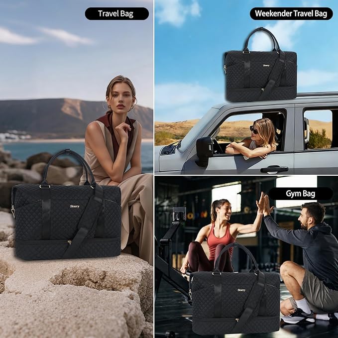 Weekender Bag, Large Travel Duffel Bag for Women, Carry on Overnight Bag with Shoe Compartment and Toiletry Bags