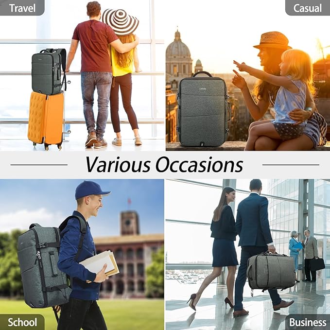 Lubardy Travel Backpack for Men Women 17 Inch Flight Approved Carry on Backpack Waterproof Large 40L Luggage Daypack Business College Weekender Overnight Laptop Backpack with 3 Packing Cubes, Grey