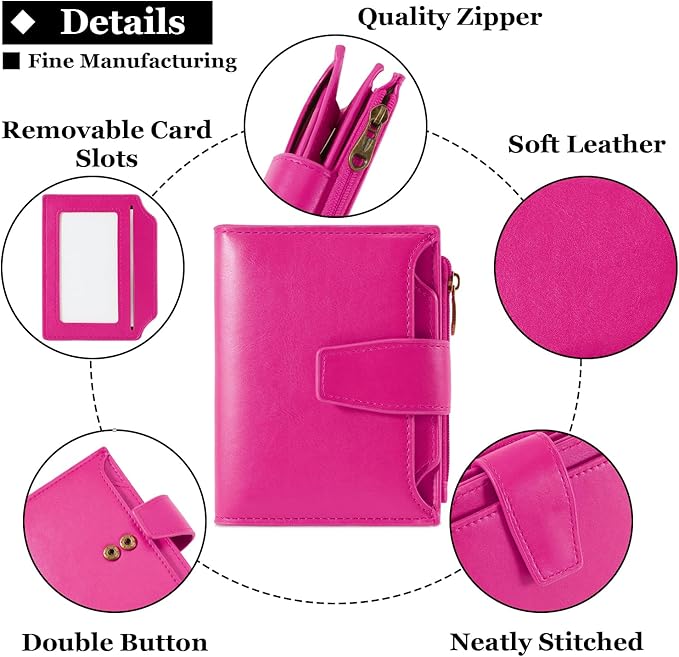Airkit Small Wallet Women RFID Blocking Soft Leather Bifold Compact Card Holder Wallet for Women with Zipper Coin Pocket 4 ID Window
