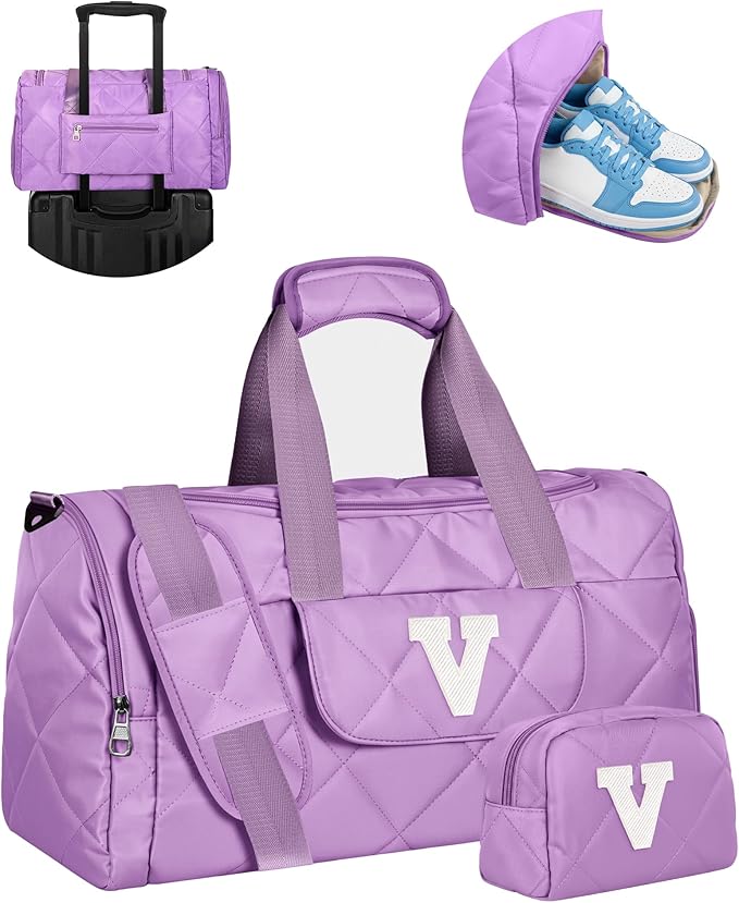 Thank You Gift Idea, Personalized Quilted Duffle Bag for Women, Travel Essentials, Unique Weekender Bag, Gym Bag with Shoe Compartment & Wet Separation, Gifts for Coworker, Friends