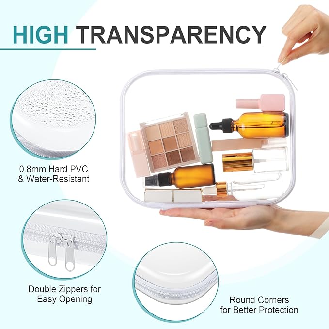 Sanwuta 6 Pcs Clear Hard Zipper Case Plastic Zipper Pouches Transparent Makeup Bag Pencil Case Pouches Toiletry Diaper Bag for Travel Toy Storage Organizer Bins(Clear,Two Sizes)