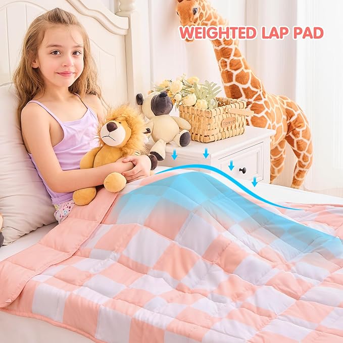 yescool Pink Checkered Weighted Blanket 10 Pounds Plaid Weighted Throw Blanket, Twin Heavy Blanket for Sleeping, Tartan Bed Throw Blanket Gifts for 80-110lbs, 48"x72"