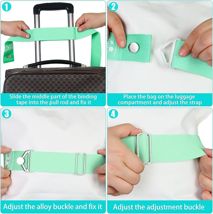 Bylion 2-in-1 Travel Belt for Luggage, Luggage Straps for Add a Bag Adjustable Suitcase Straps with Alloy Buckle Elastic Bungees Belt Hands-Free for Airport，Personalized Travel Accessories (Green)