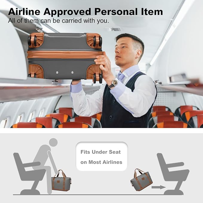 Kono Luggage Set 4 Piece Carry On Hardside Luggage with TSA Lock Spinner Wheels Lightweight PC+ABS Carry On Suitcase Apricot Grey