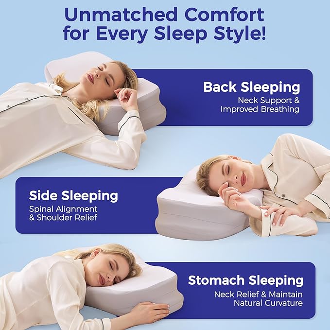 Cervical Neck Pillow for Sleeping, Ergonomic Side Sleeper Pillow, Memory Foam Pillows for Neck and Shoulder Pain Relief, Removable Washable Cooling Cover, Grey & White