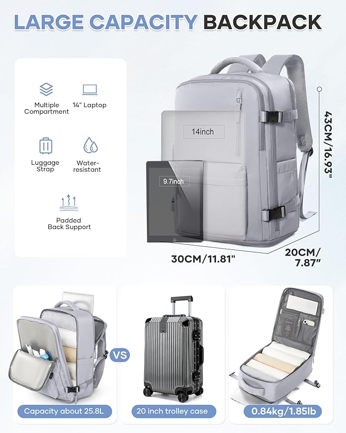 WONHOX Large Travel Backpack Carry on Flight Approved Laptop Work Business Backpack for Women Men Mochila de Viaje