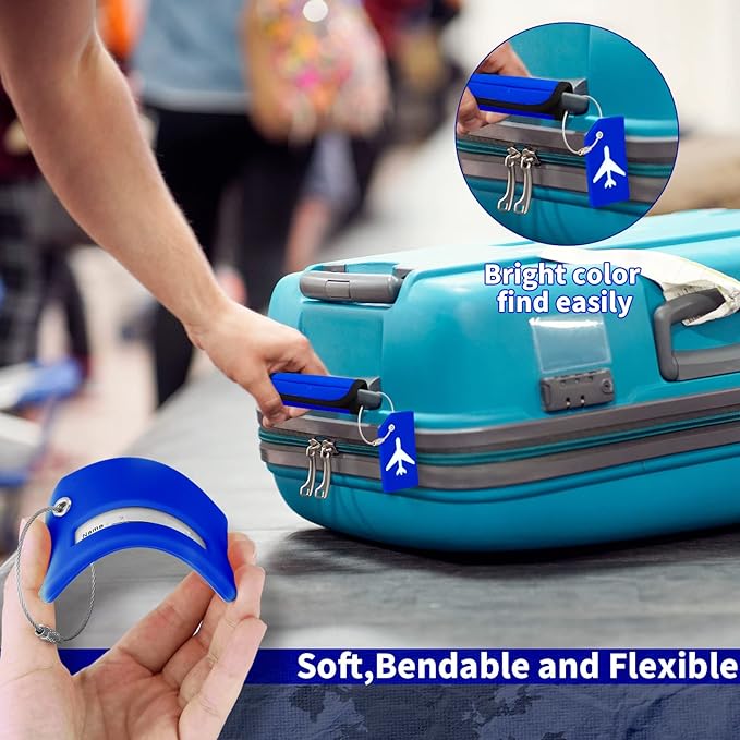 Sanwuta 8 Pcs Luggage Handle Wrap Tags Neoprene Suitcases Handle Wraps Silicone Luggage Identifiers Travel(Blue)