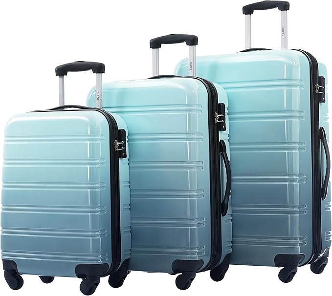 Merax Suitcase Set, Hardshell Luggage Sets 3 Piece with Spinner Wheels, Expandable Gradient Color Suitcase with TSA Lock Lightweight 20" 24" 28", Gradient Blue