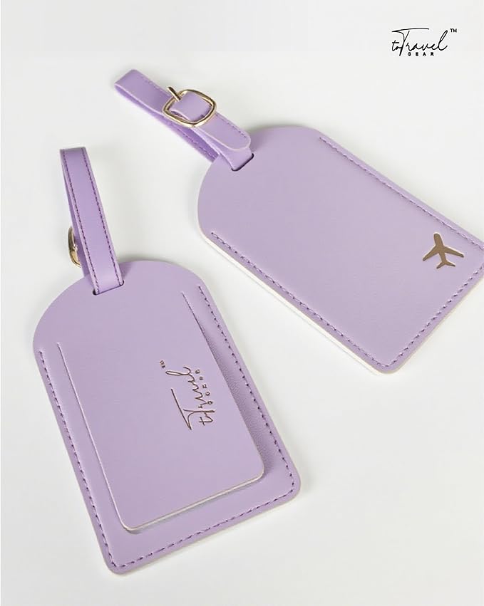 Luggage Tags for Suitcases, PU Leather Travel Tags for Luggage. (Lavender Mist)
