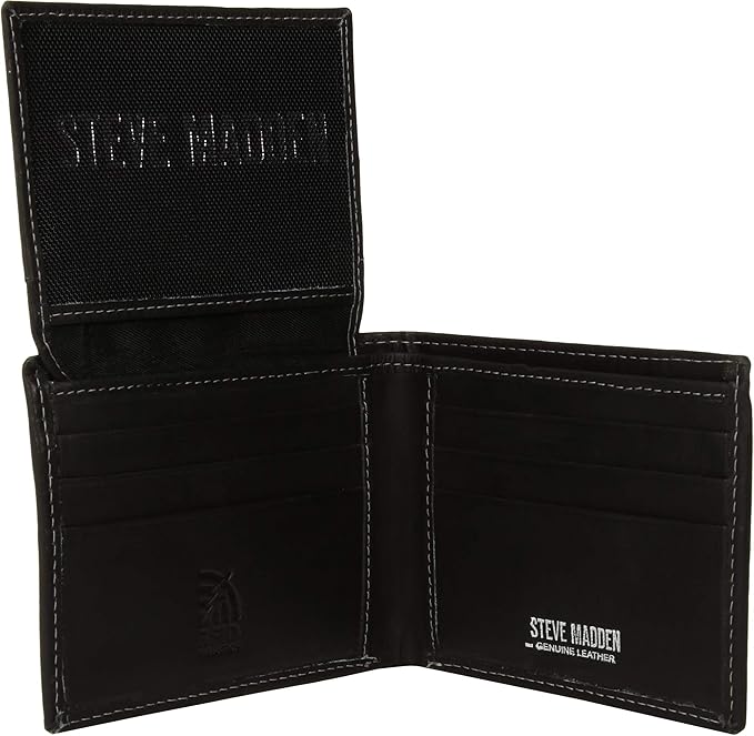 Steve Madden Men's Slim Leather Wallet with Extra Capacity Attached Flip Pockets