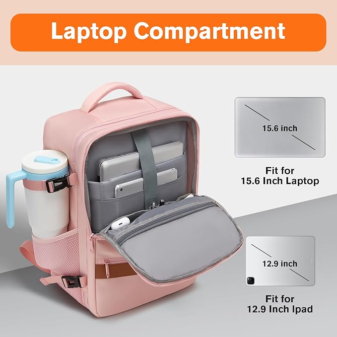 Smart Suitcase-style Laptop Backpack, 25L / 35L Practical Travel Bag for Work, Leisure & Flight, Luggage-Style Commuter Pack (Pink, 35L)