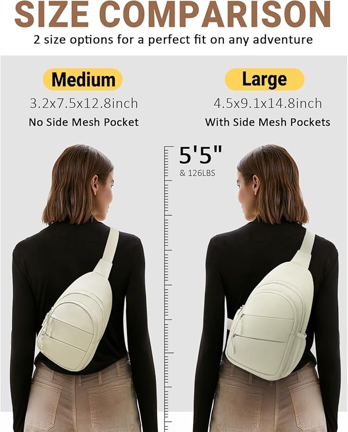 Tuwubi Crossbody Bags for Women, Sling Bag for Men, Small Hiking Backpack Anti Theft Lightweight for Outdoors Travel (M, Beige)