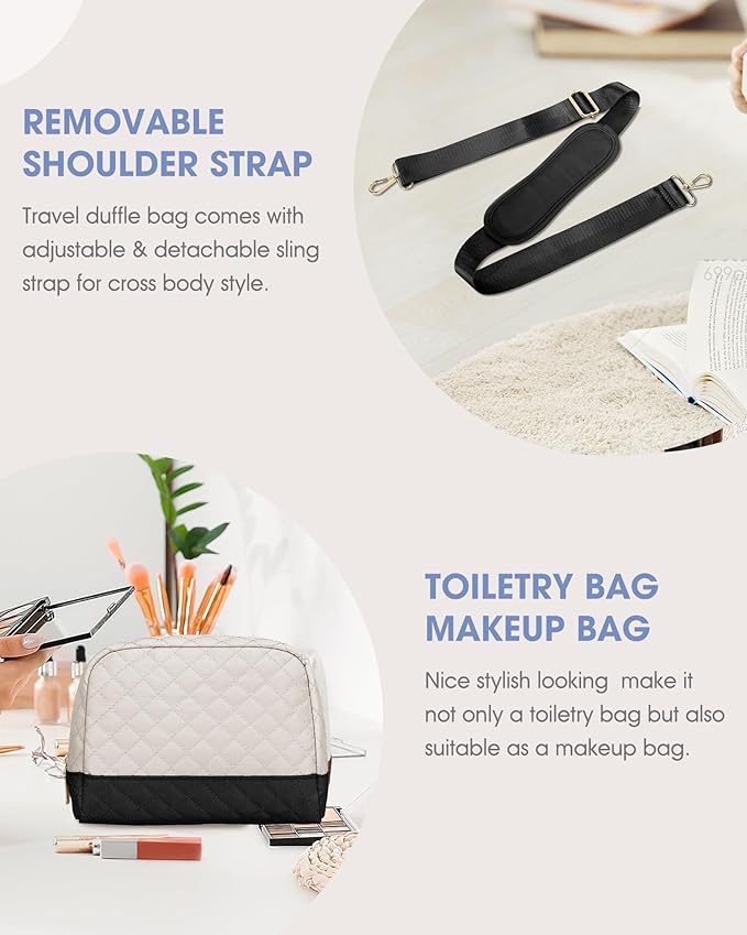 Travel Duffle Weekender Bags for Women: Overnight Bag with Shoe Compartment Carry On Bags with Toiletry & Wet Pocket Large Tote Hospital for Women Labor Delivery Black White