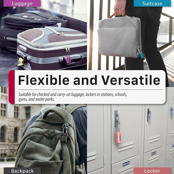 Fosmon Luggage Locks TSA Approved for Luggage & Suitcase, 4 Digit Mini Cable Locks Long Wire Padlock with 4 Combinations and Easy Reset Switch for Travel, Gym Locker, Gun Case, Backpack Zipper- 4 Pack