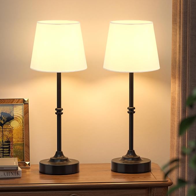 Kakanuo Rechargeable Cordless Table Lamp Black - 2 Pack 4000mAh Battery Operated Lamp, 3000K Warm Light, Touch Control Stepless Dimming, for Bedside, Dining Table, Home Decor