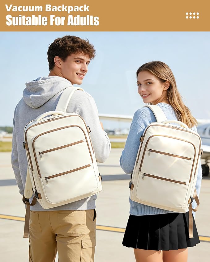 Vacuum Backpack Travel with Pump,Vacuum Sealed Backpack,Travel Backpack with Vacuum System,40x30x20 Airbag Travel,Laptop Vacpack Backpacks Bag Airline Flight Approved,Beige