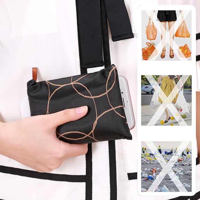 KINGMAS Reusable Grocery Bags, Eco-Friendly Folding Tote Shopping Bag fits in Pocket, Washable Waterproof Nylon Pouch Bags