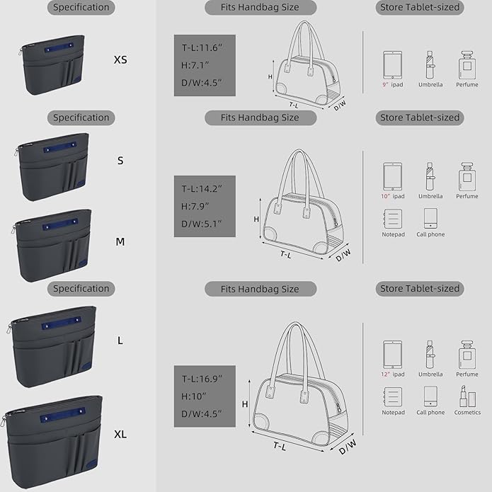 VANCORE Purse Organizer Insert for Handbags,Tote Bag Organizer Insert with Zipper Bag,Premium Handbag Organizer Inside Liner for Women with 15 Pockets