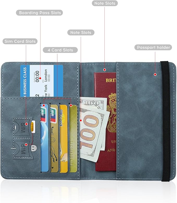 ILIYAH-Passport Cover-Passport Holder Travel Wallet-RFID Blocking Passport Case Travel Accessories Card Holder Wallet Unisex Travel Gifts (Greyish Blue)
