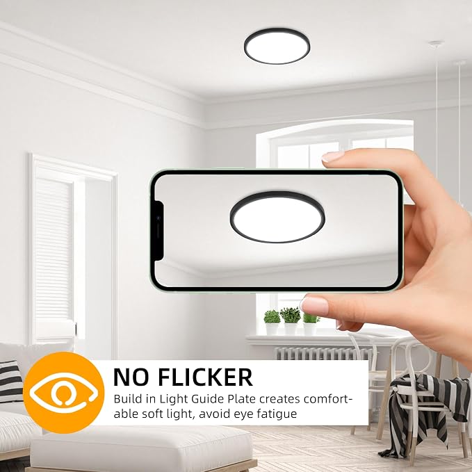 Hlite 9 Inch LED Flush Mount Ceiling Light,1800LM,4PacK,3CCT | 18W 3000K/4000K/5000K Selectable,Super Slim,Low Profile Round Ceiling Light Fixtures for Kitchen Bedroom Hallway,Black
