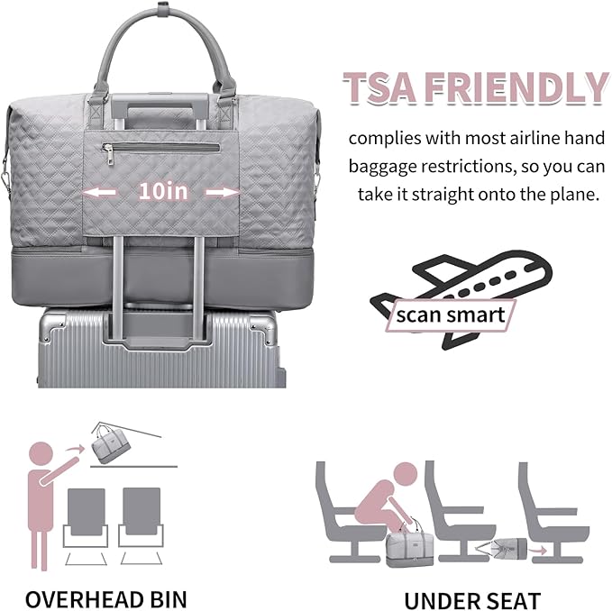 Weekender Bag, Large Travel Duffel Bag for Women, Carry on Overnight Bag with Shoe Compartment and Toiletry Bags