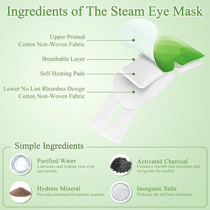 16Packs Steam Eye Mask, Heated Eye Mask for Sleeping, Warm Compress for Eyes, Self Heating Disposal Steam Mask for Home Sleep, Office, Spa, Travel Essentials Valentine's Day Gift (Green Tea)