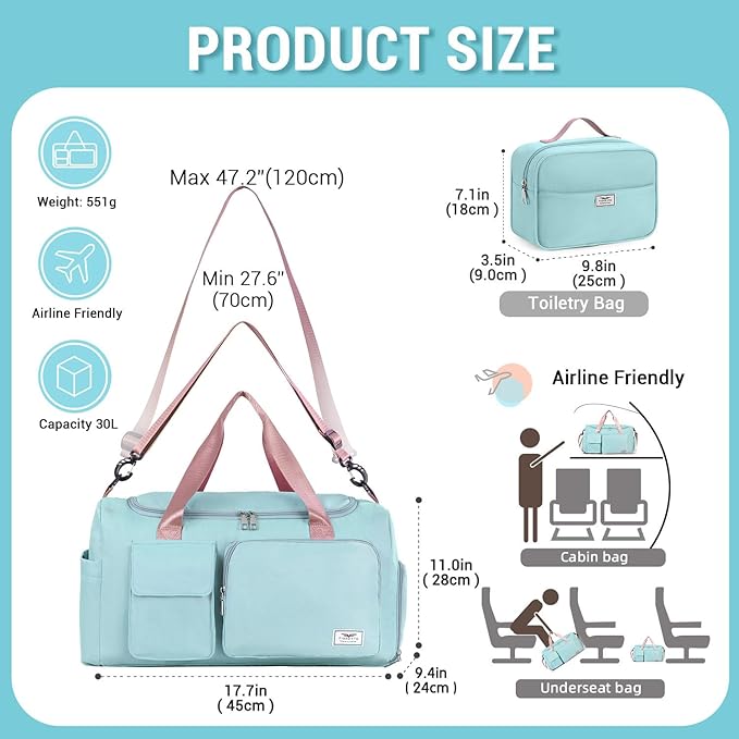 FIORETTO Women's Gym Duffle Bag with Shoes Compartment, 30L Capacity, Ideal for Travel, Gym, Sports, Duffel, Weekender