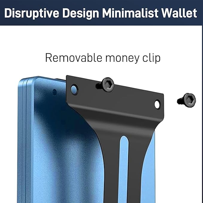Minimalist Carbon Fiber Wallet for Men, Money Clip Cash Strap Wallet, RFID Blocking Metal Wallet Aluminum Card Holder,Front Pocket Wallet(Matte Blue)