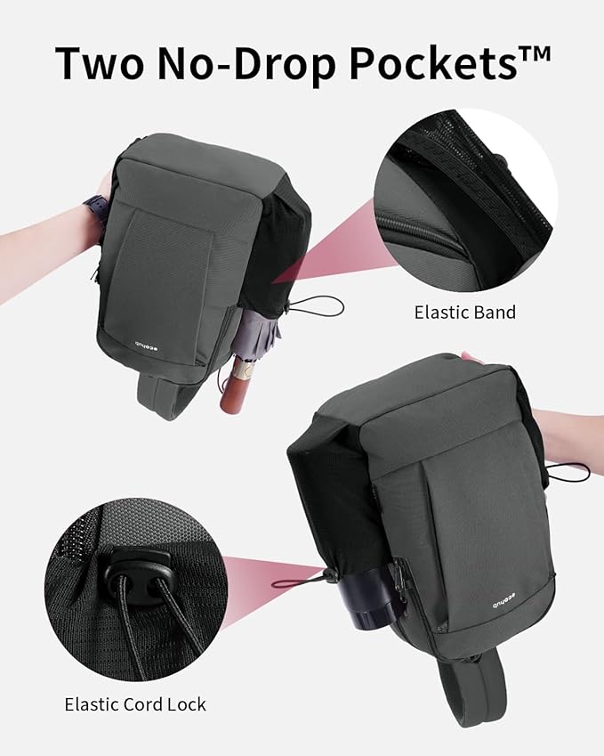 ECOHUB Anti-Theft Crossbody Bag Men Women, RFID Blocking Lightweight Sling Backpack Eco-Friendly with 9 Pockets Sturdy SBS Zippers Water Resistant for Travel Work Hiking Outdoor, Grey