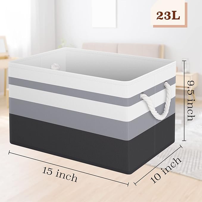 Fab totes Storage Bins [6-Pack], Foldable Storage Baskets for Organizing Toys, Books, Shelves, Closet, Large Storage Box with Rope Handles, Sturdy Organizer Bins,Gradient Grey