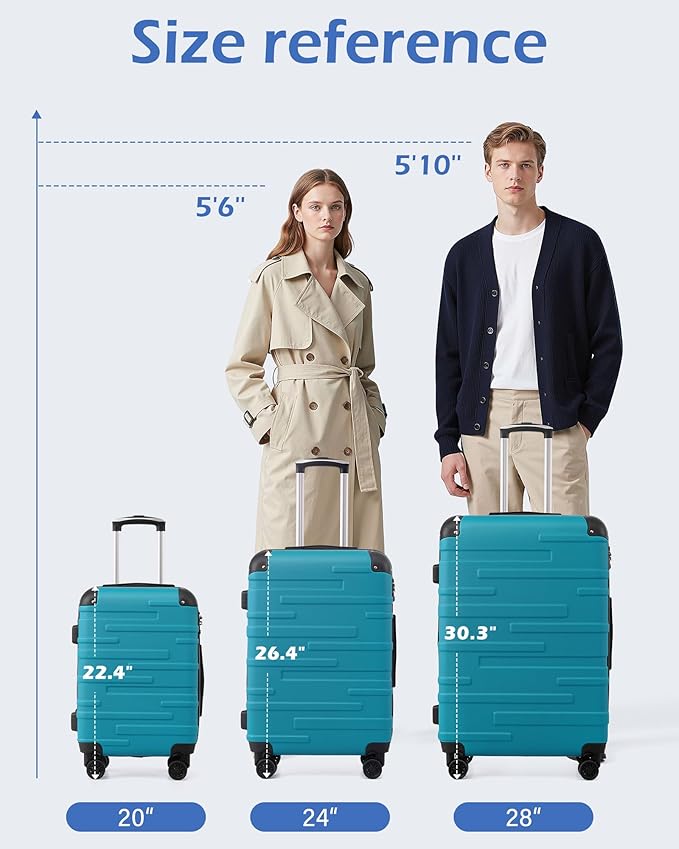 Coolife Hardside Luggage 3 Piece Set with TSA Lock, Spinner Wheels, Telescopic Handle, Lightweight Travel Suitcases (Blue, 3 piece set)
